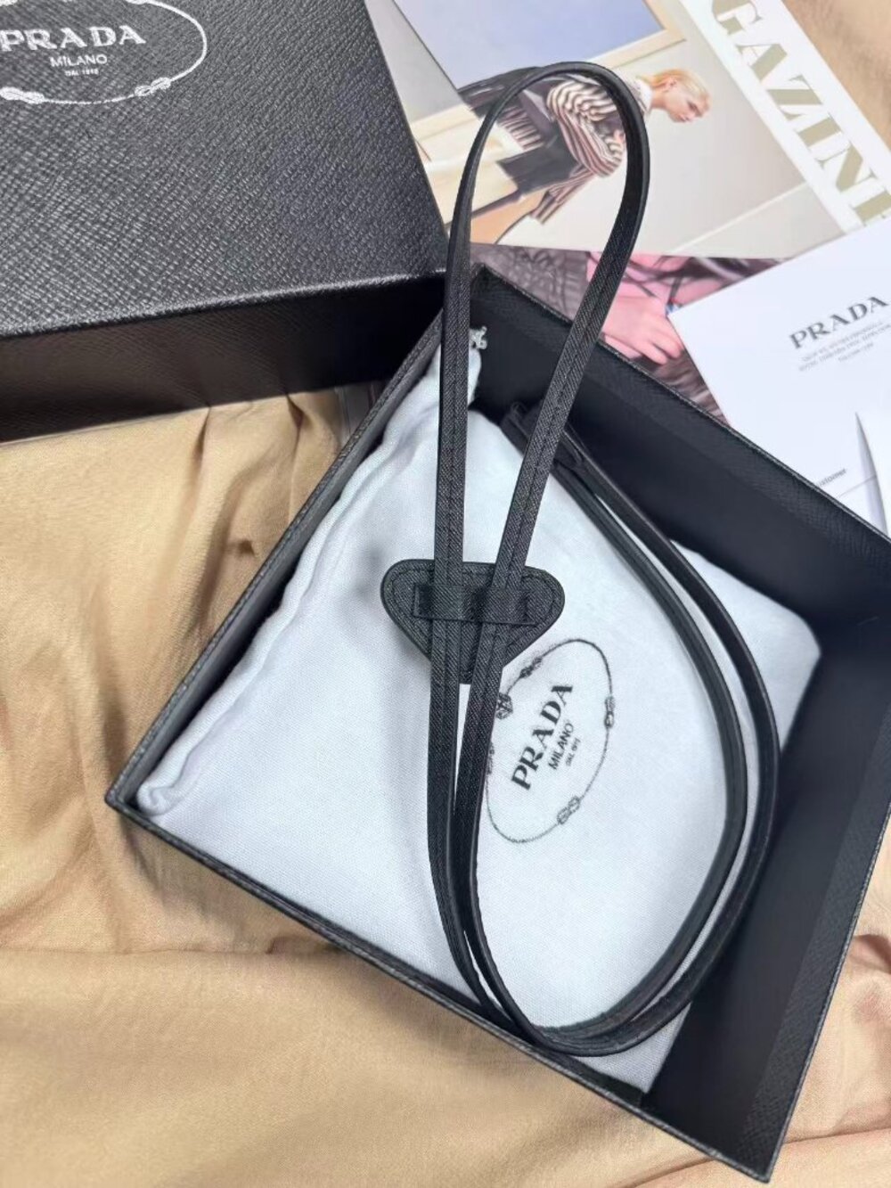 New PRADA Saffiano Leather Bolo Tie🖤 Black | Triangle Logo | Gift Box ✨ - Picture 4 of 8